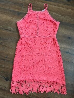 Coral Lace Halter Dress